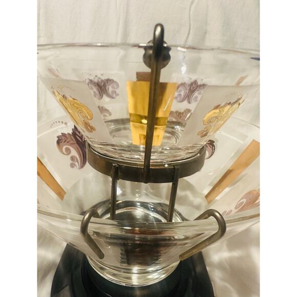 Vintage MCM Glass Chip and Dip Set Gold & Frosted Fleur-de-Lis Design Party chic - Picture 6 of 10